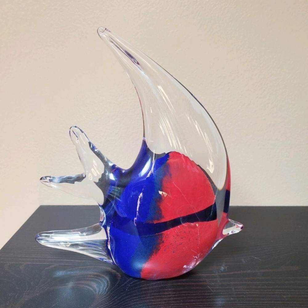 Abstract Glass Art Fish Sculpture - Red and Blue